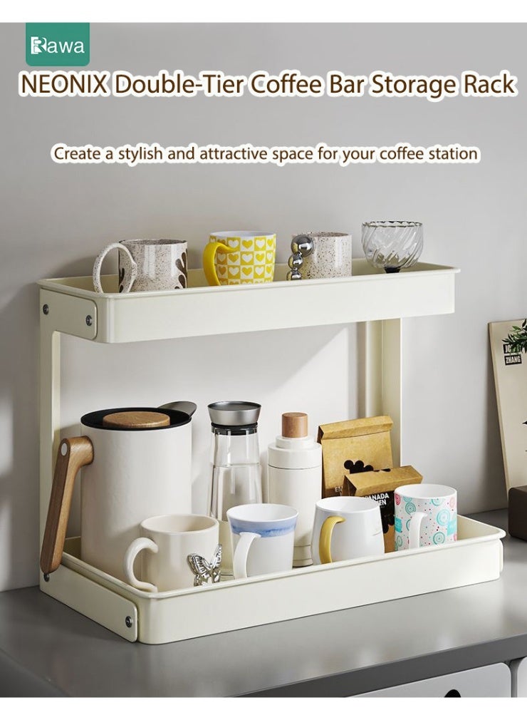 روعة صندوق تخزين لمحطة القهوة، رف ملحقات بار القهوة ذو الطابقين، منظم توابل القهوة والشاي، صندوق توابل للمطبخ والمنزل والمكتب - Image 5